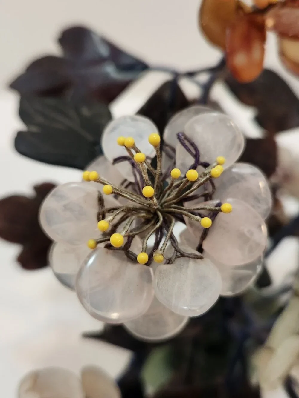 Vintage Chinese Flowering Bonsai Tree Carved Semi Precious Stones